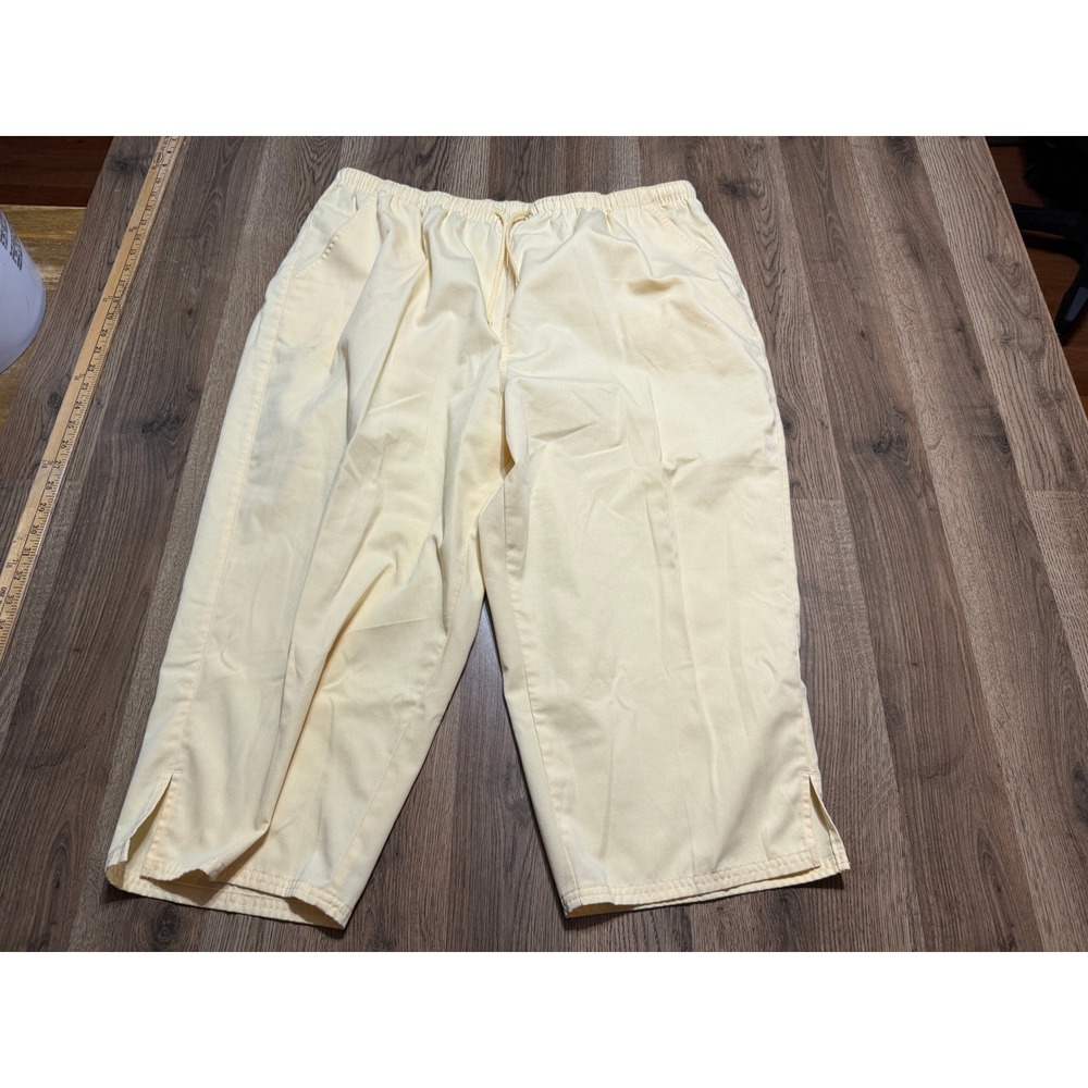 Paradise Bay Pants Women Size 2X Yellow Pants Capri Pull On Elastic Waist Slit